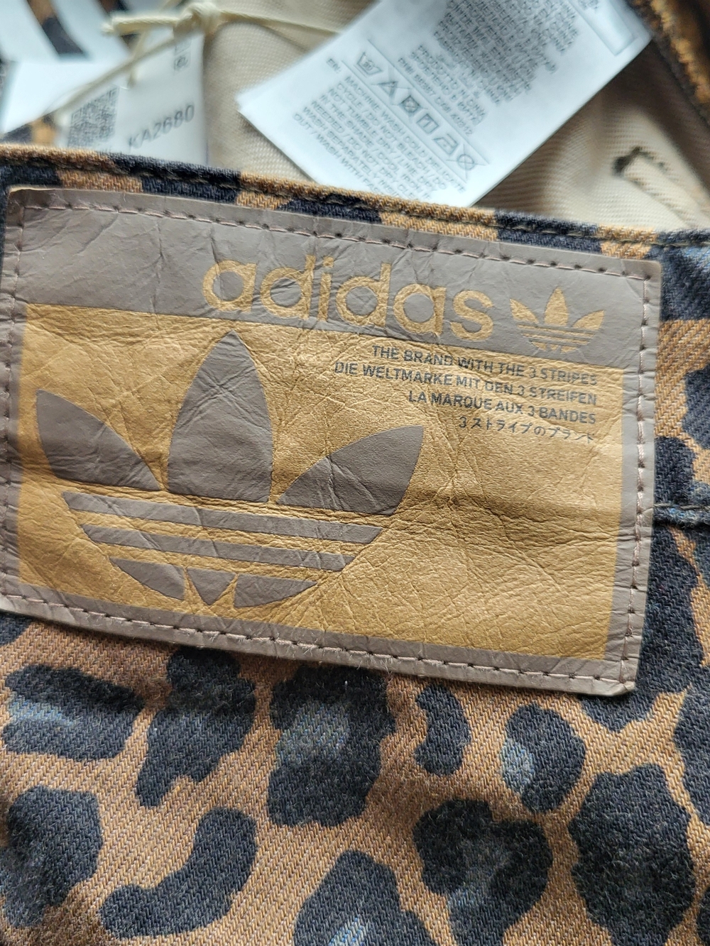 adidas Wide Leg Leopard Print Jeans with White Stripes - Picture 8 of 11
